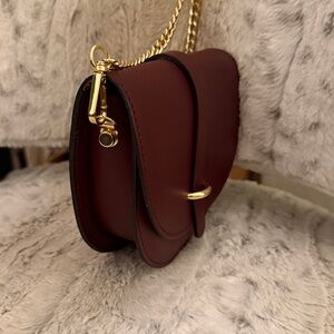 Burgundy Oxblood Crossbody Bag with Gold Accents
